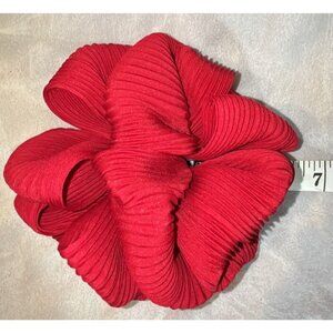 Vintage 60s Big Ribbed Look Hair Claw Clip Ribbon Red 6”